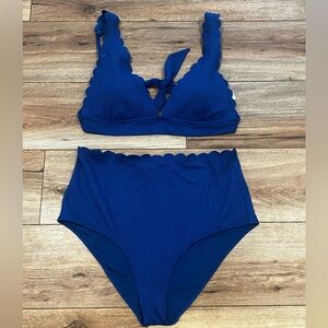 Aerie Navy Blue High Waisted Triangle Bikini Size XL
